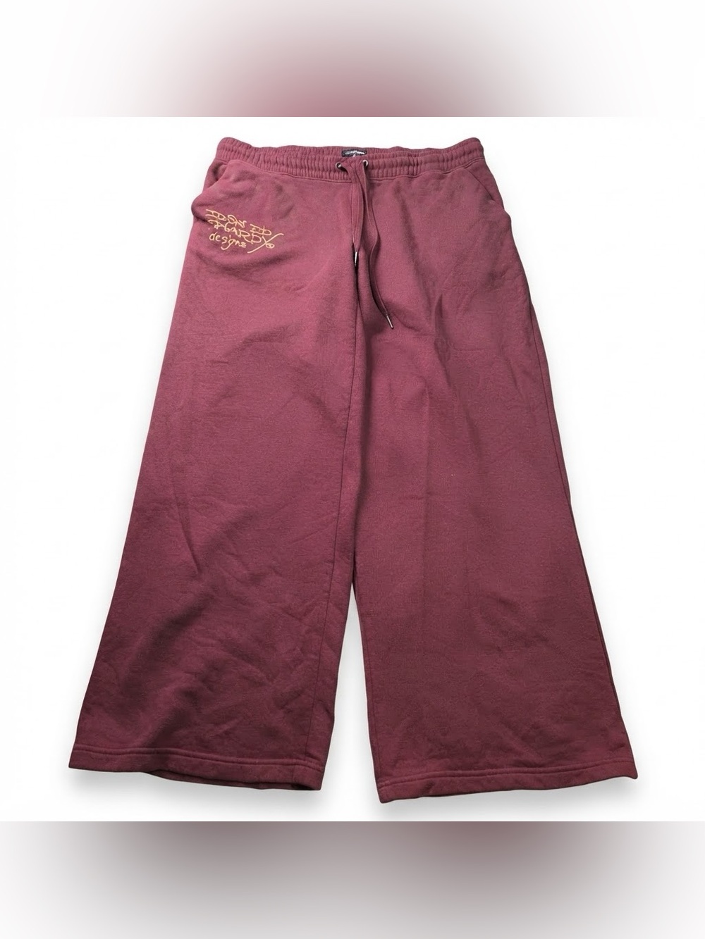 Ed Hardy Maroon Graphic Sweatpants Wide Leg Drawstring XL